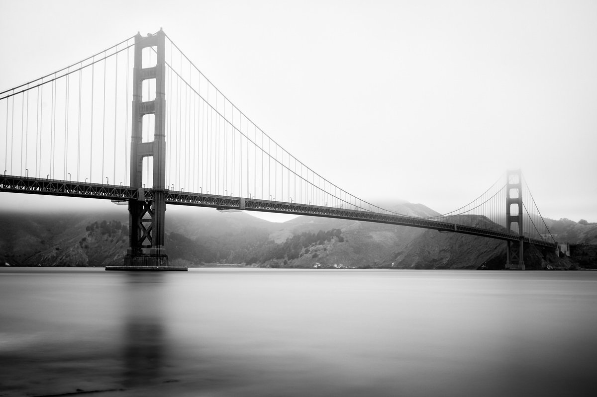 The Golden Gate — long exposure black and white landscape, Expose series, fine art photography print by Kofi Amoa