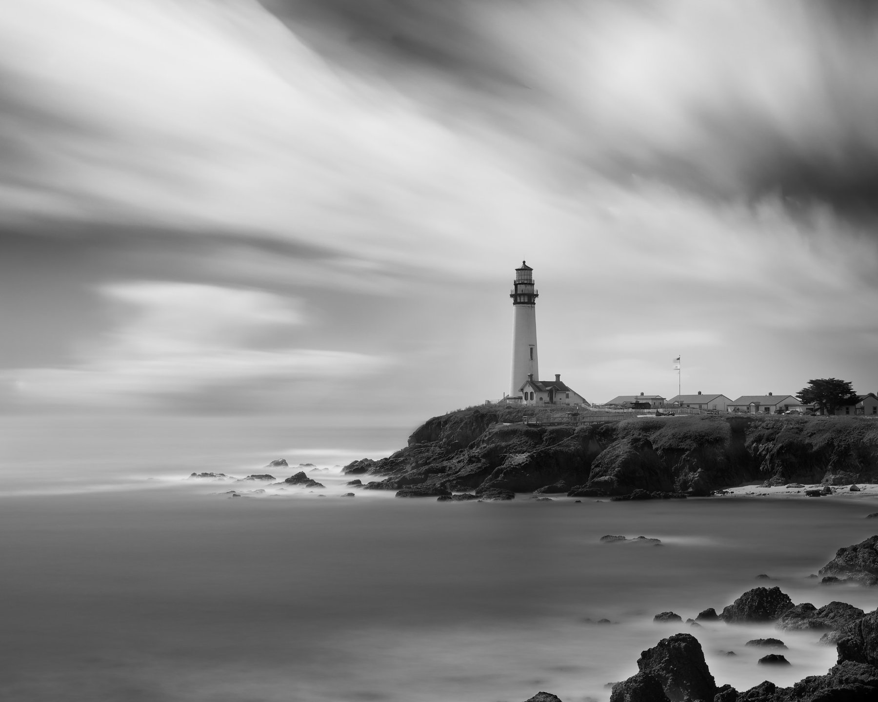 The Lighthouse — long exposure black and white landscape, Expose series, fine art photography print by Kofi Amoa