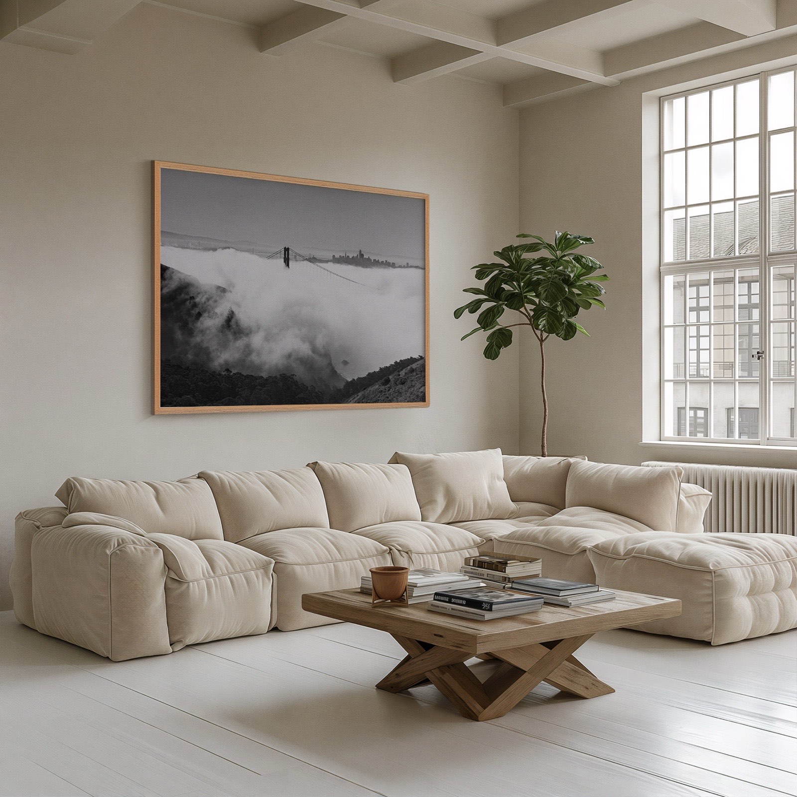 The Foggy Bridge, a fine art photograph by Kofi Amoa, framed in a collector's living space