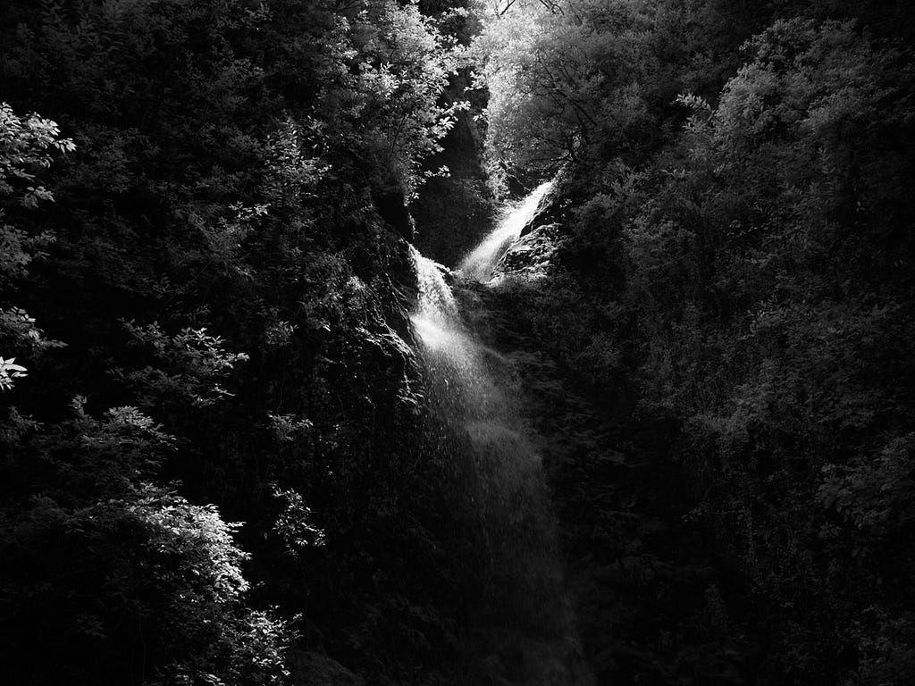 Dark Waterfall. Scapes series. Digital infrared