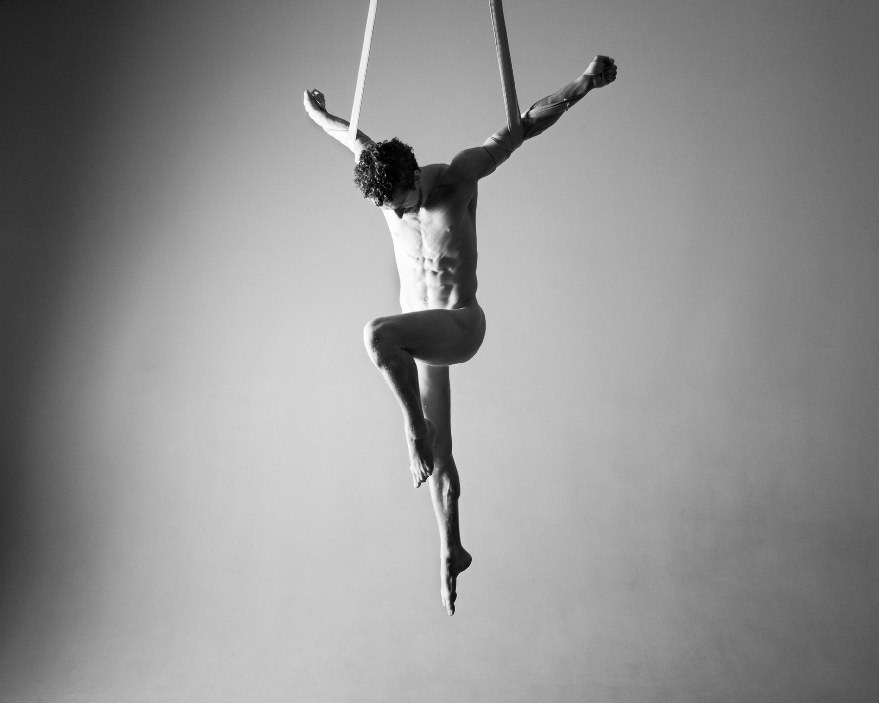 Ascend — aerial silk black and white figure study, Supernal series, fine art photography print by Kofi Amoa